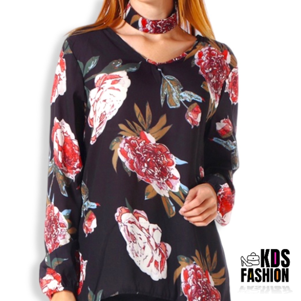 💕SALE! V-Neck & V-Back Choker Floral Blouse SZ LG